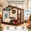 Structure de lit simple Ainsworth avec rideaux de tente enroulables, lit gigogne escamotable et tablette de rangement intégrée, lit de jeu en bois avec support à lattes-382722816