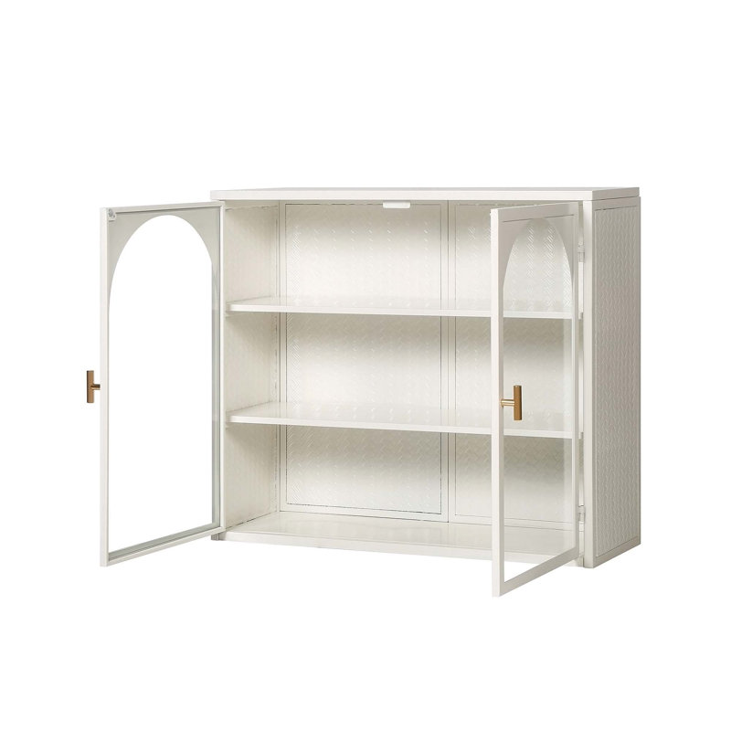 Armoire murale moderne à deux portes avec rangement à trois niveaux, Blanc