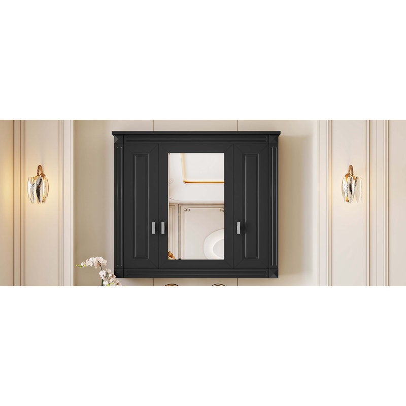 Bathroom Wall Cabinet With Mirror, Black