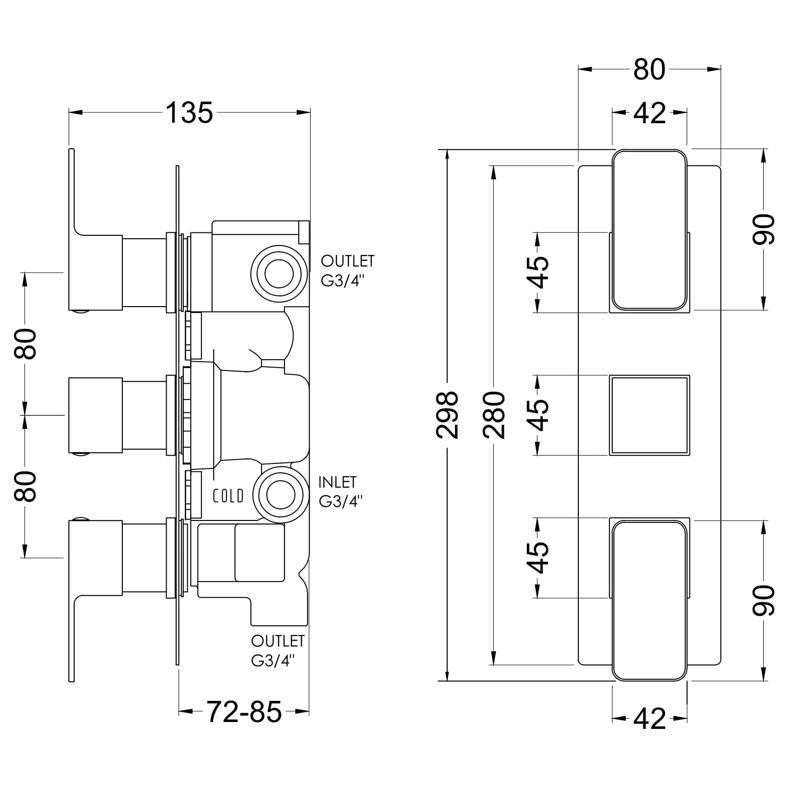 Windon Double Concealed Thermostatic/Diverter Shower Valve