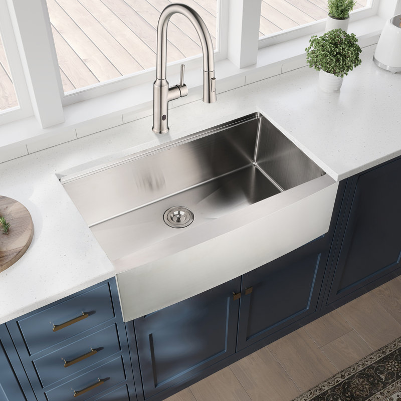 33X22x10" Style Workstation Stainless Steel Sink - T304 Strength 3Mm Sound Absorbing Pad X Groove Draining Performance 33"X22"X10" Apron Durability Feature For Smooth