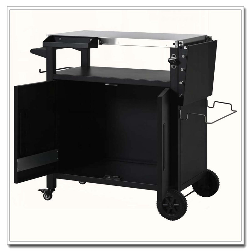 Chariot de barbecue extérieur avec table d'appoint pliable et housse imperméable