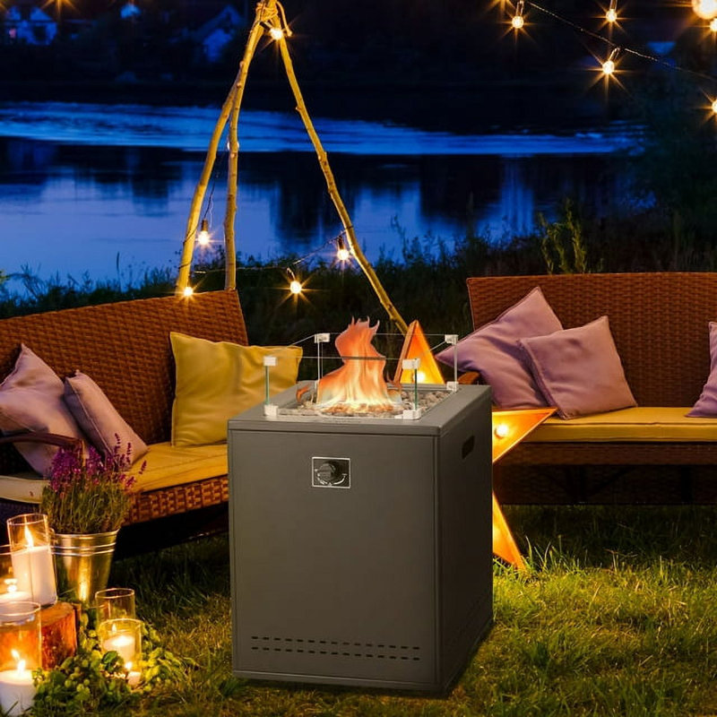 Square Stainless Steel Propane Smokeless Fire Pit, Black