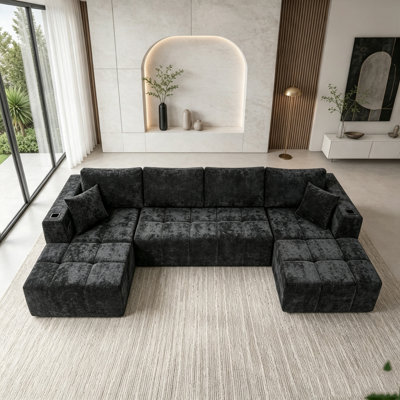 Canapé modulaire en chenille, canapé désossé de style nuage avec méridienne, canapé rembourré moderne avec porte-gobelets et poches latérales, canapé à compression