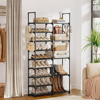 9-tier Shoe Rack Organizer For 30–35 Pairs – Durable Metal Frame & Stackable Storage Shelf, Black