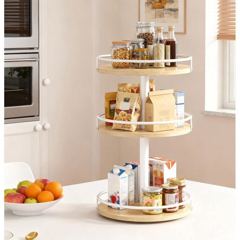 3-Tier Rotating Spice Storage Rack, White + Natural