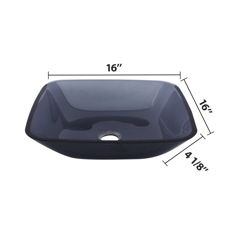 16" Square Tempered Glass Vessel Bathroom Sink with Drain