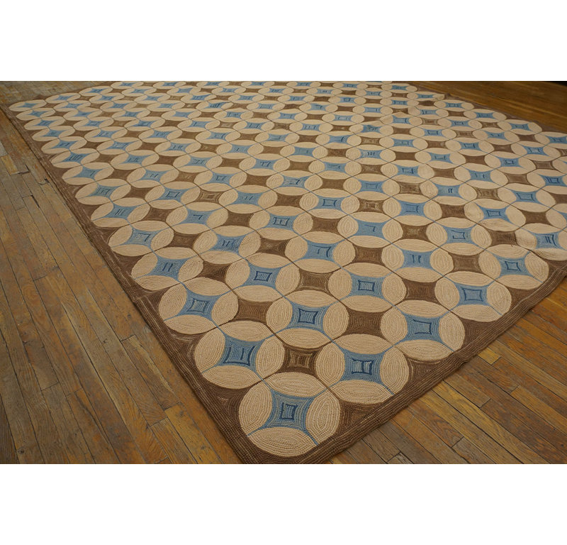 Tapis unique en laine noué à la main de 8 pi x 10 pi bleu / beige / brun