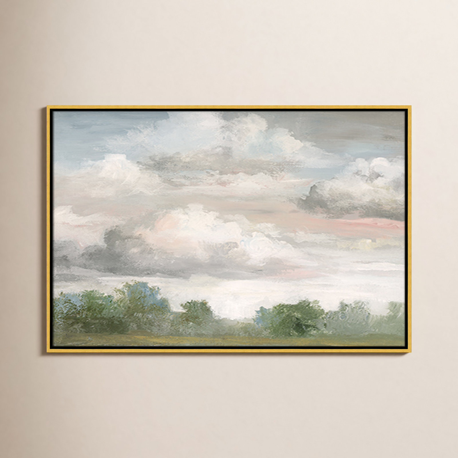 Pastel Morning Sky Framed On Canvas by Nan Print, 25.5" H x 37.5" W x 2" D, Gold Framed