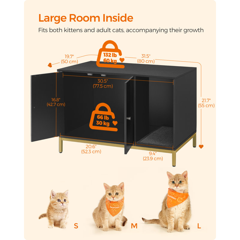 Black and Gold Modern Cat Litter Box Enclosure with Scratching Mat