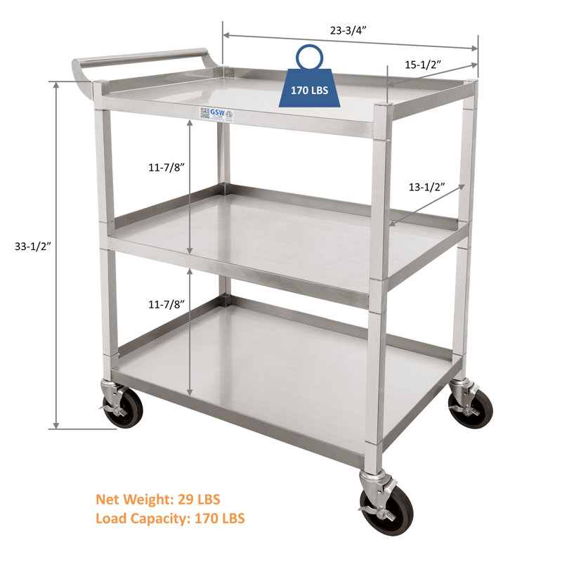 33.75'' H Utility Cart with Wheels, 33.75" H x 24" W x 15.5" D