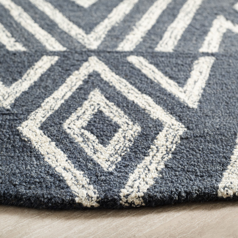 Vedika Hand Tufted Wool/Cotton Geometric Rug in Navy/Blue, Rectangle 8' x 10'