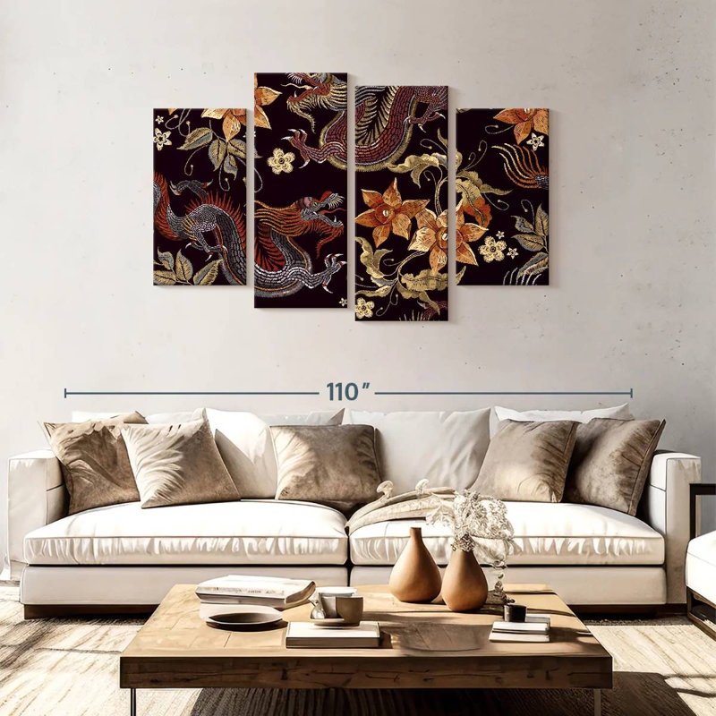 Brampt Dragon Floral Embroidery, 48" H x 75" W