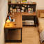 Bureau en L en bois massif avec bibliothèque intégrée-115189040