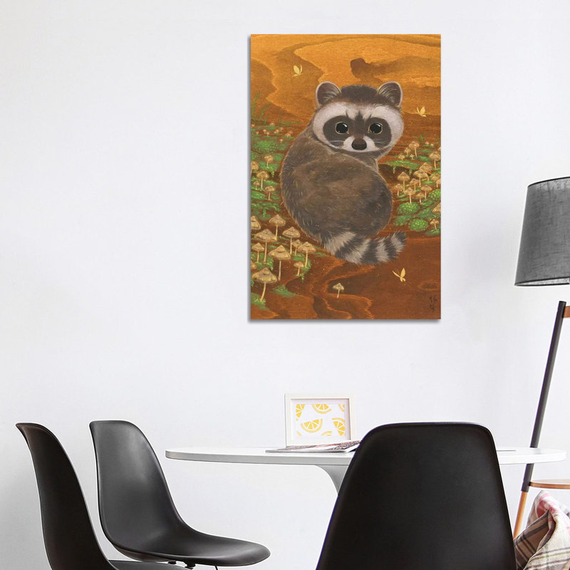 Raccoon And Mushrooms by Martin Hsu - Painting on Canvas, Wrapped Canvas, 101.6 cm H x 66.04 cm W x 1.91 cm D