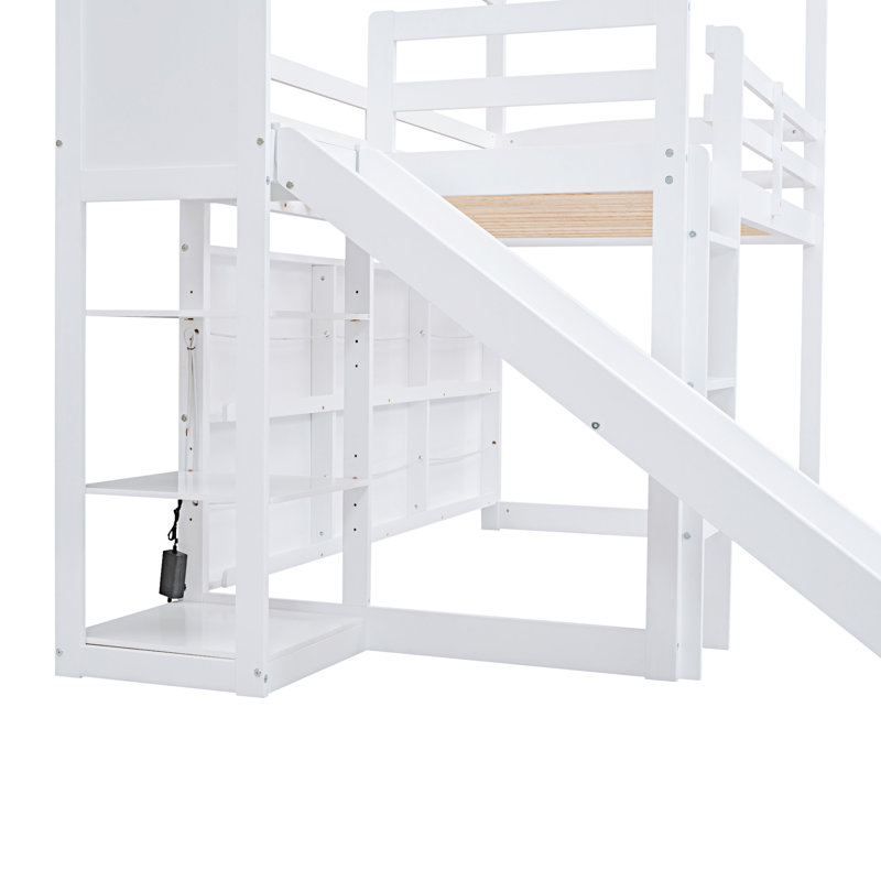 Lit mezzanine avec glissade Wood House, Blanc