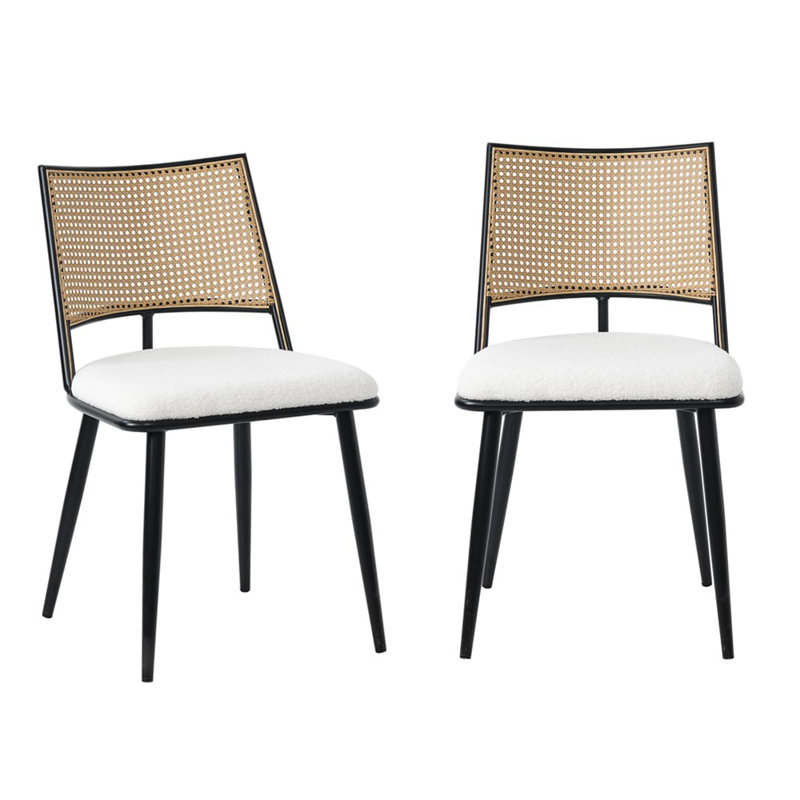 47cm H Polyester Blend Upholstered Metal Side Chair, Black, Beige