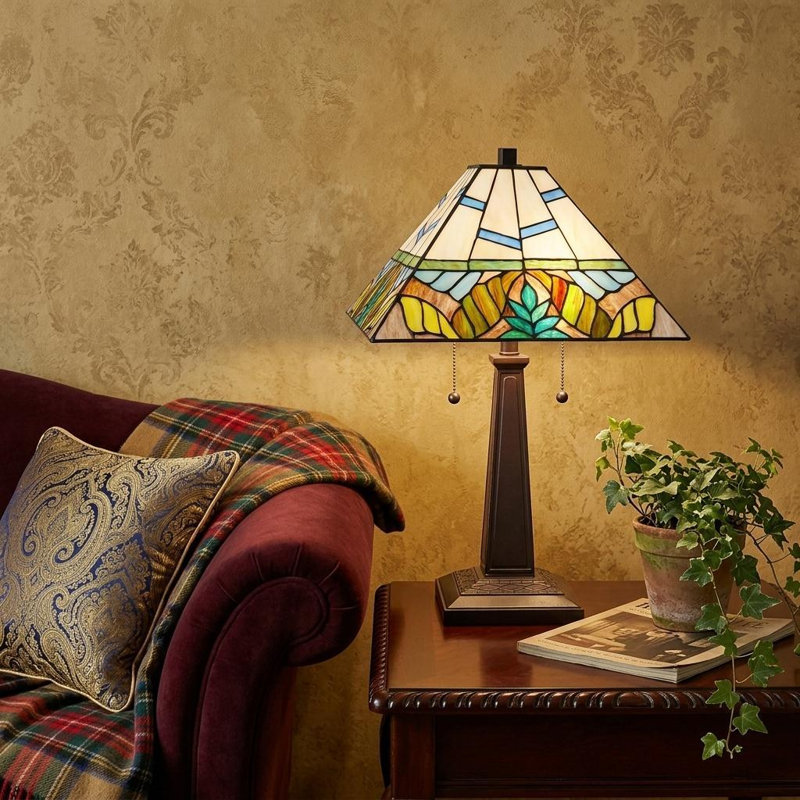 Lampe de table 22 po en métal brun foncé à deux lumières avec abat-jour blanc