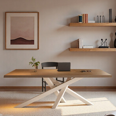 Table de bureau longue en bois massif de conception simple