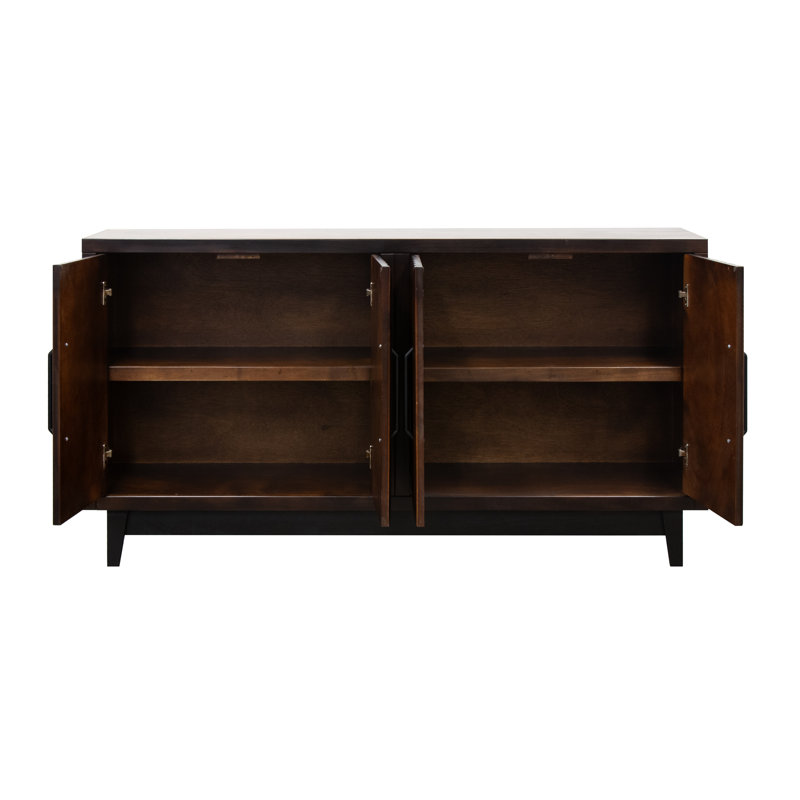 Poularies Solid Wood 64 inch Four Door Sideboard/Cabinet, No Assembly Required, Brown