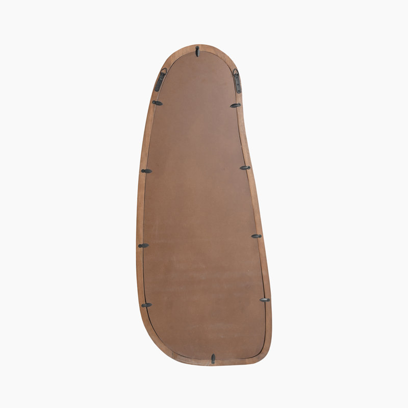 Yomie Walnut Stain Wooden Large Pebble Abstract Wall Decorative Mirror - Minimal Scandi Boho Style