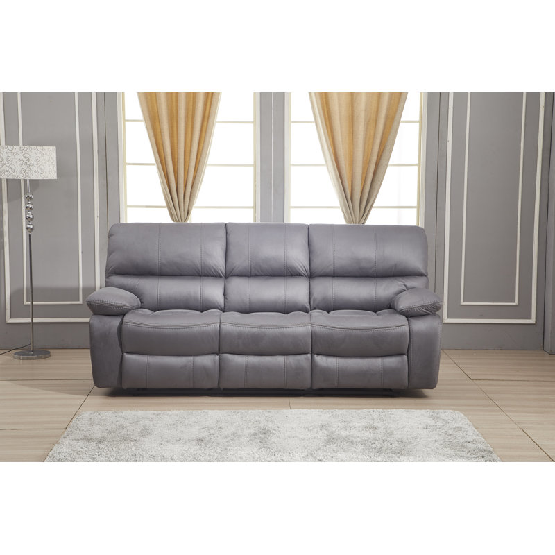 Fleurimon Upholstered 87'' Reclining Sofa, Gray Microfiber