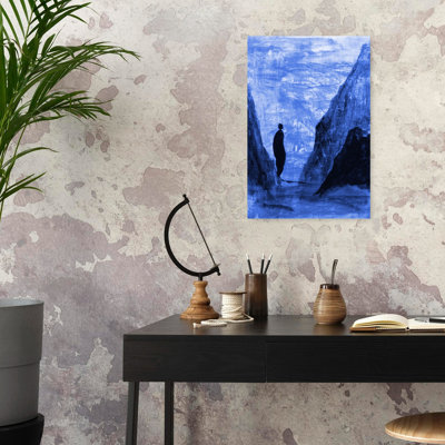 Lone Figure Blue Mountains Abstract Dramatic Peaceful Landscape Mountain Wall Art