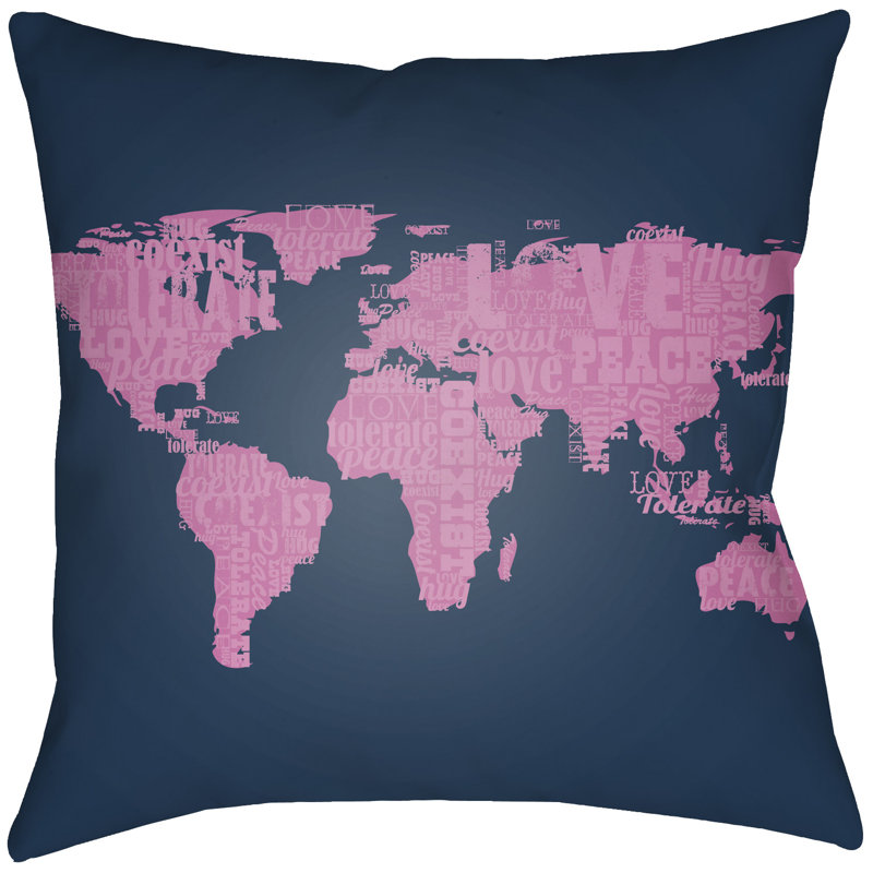 Litchfield Global Throw Pillow, Aqua/Navy Blue, 22" H x 22" W