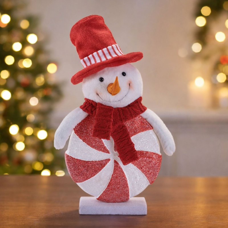 Figurine bonhomme de neige avec chapeau rouge