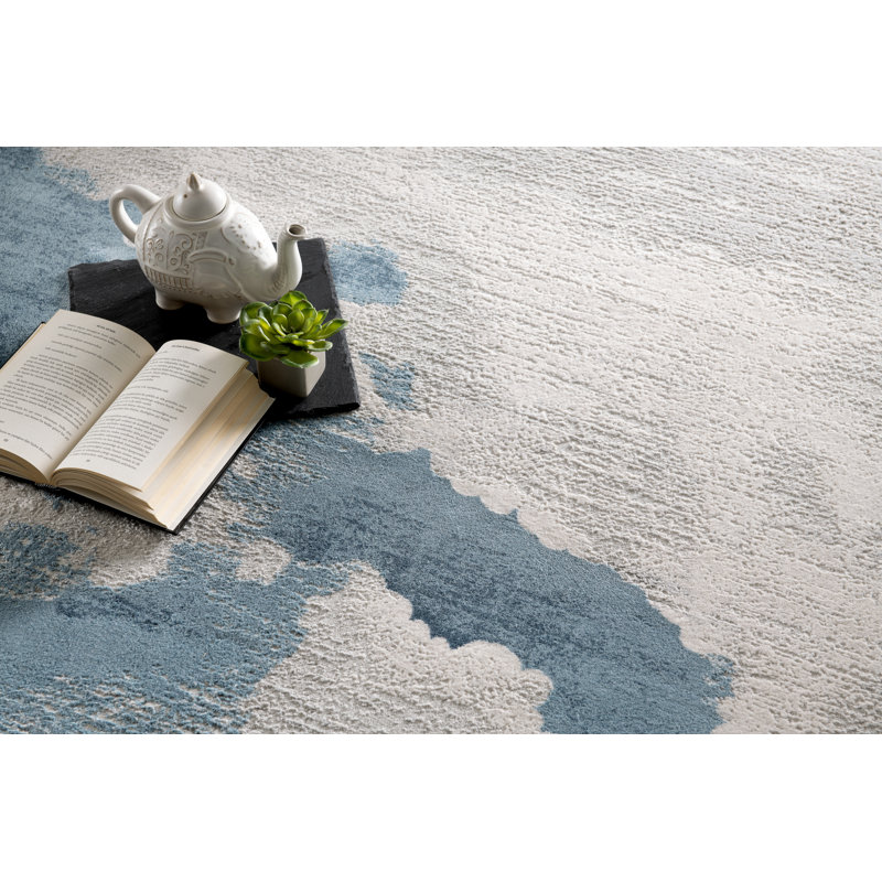 Tapis crème / bleu clair Kraus, Rectangle 3 pi 9 po x 5 pi 6 po