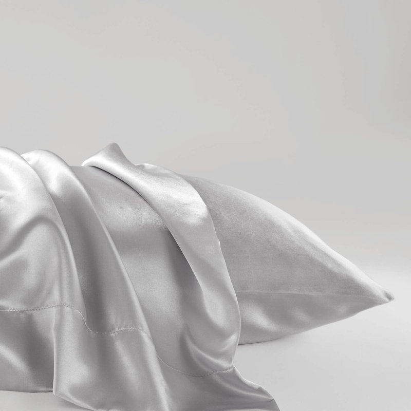 Taies d'oreiller en satin de luxe 2 pièces, Taie d'oreiller taille très grand, Gris clair