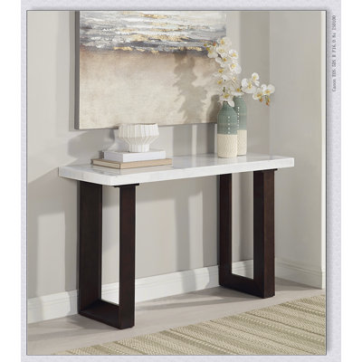 Edwyn White Natural Marble Top & Espresso Finish Sofa Table, Durable And Elegant For Modern Living Spaces