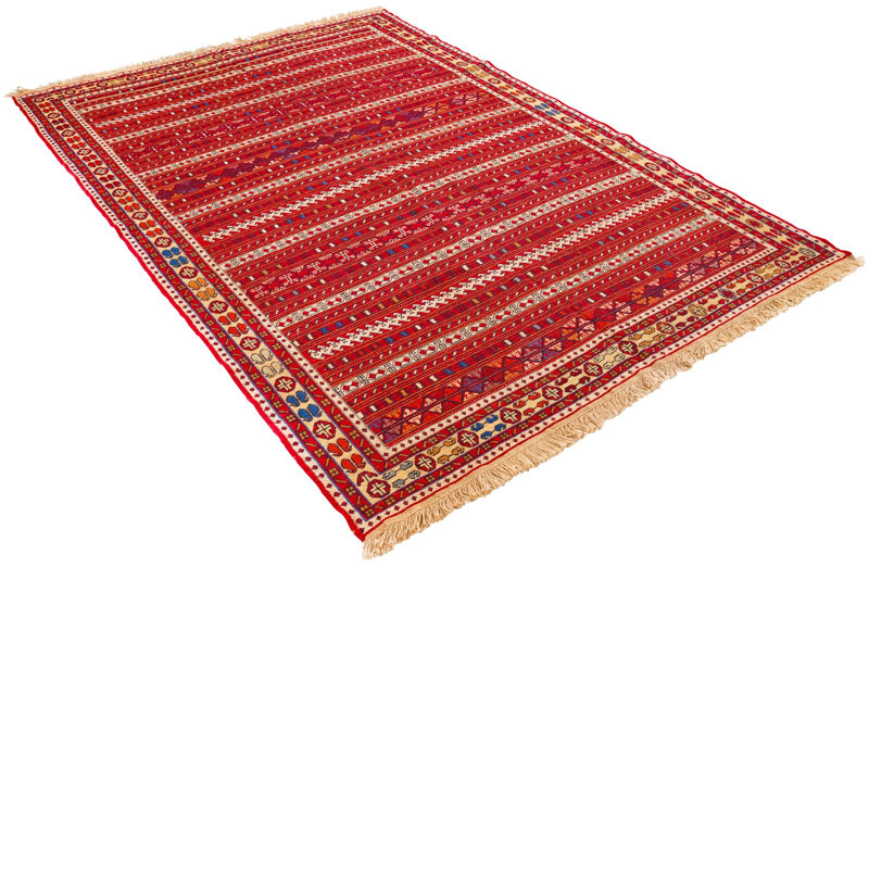 Vintage Handmade 5X8 Red And Beige Anatolian Turkish Traditional Distressed Area Rug