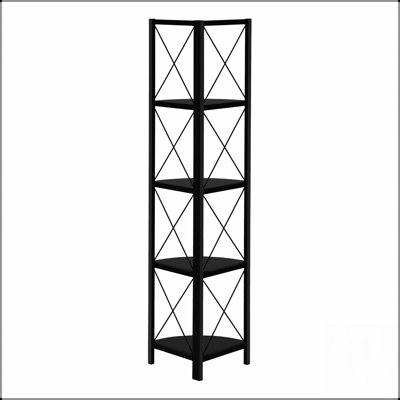 Bibliothèque d'angle moderne à 4 niveaux, conception peu encombrante pour le bureau et la chambre à coucher avec amplement d'espace de rangement et de présentation.
