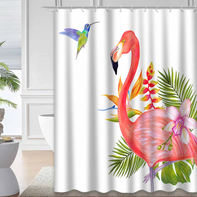Aquarelle, oiseau flamant rose, strelitzia, fleurs d'orchidées romantiques avec 12 crochets, L 72 po x l 84 po