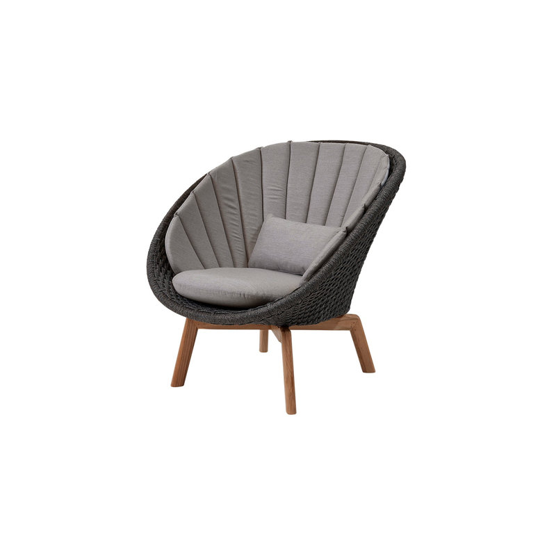 Peacock Papasan Chair with Teak Legs, Dark Gray, Taupe