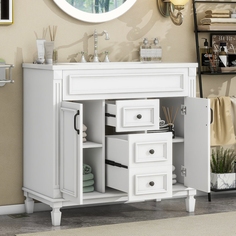 Dushaj 35.9'' Single Bathroom Vanity with Resin Top, White
