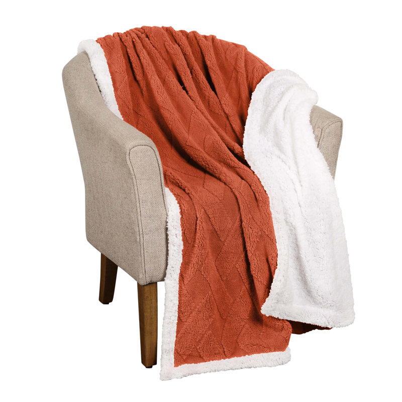Rust Fleece and Sherpa Reversible Throw Blanket