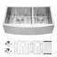Évier de cuisine 33 po à tablier frontal à double cuve 60/40 en acier inoxydable 33 po avec grilles de fond-130367064