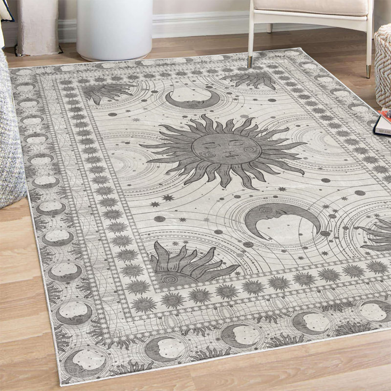Tapis décoratif Meshaun Sun and Moon, Rectangle 4 pi x 5 pi 7 po