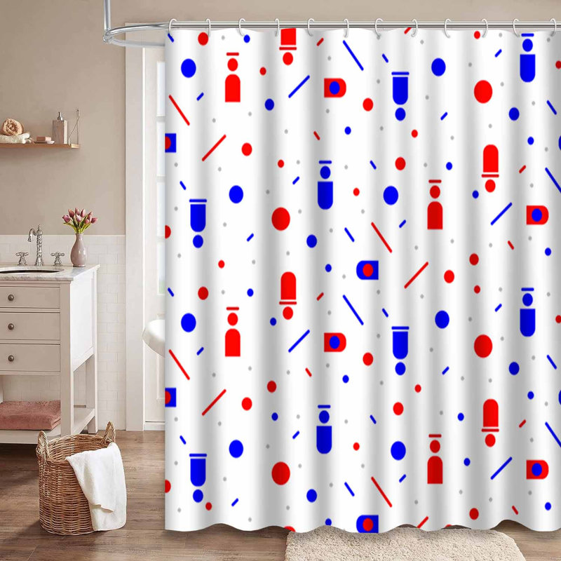 Rideau de douche abstrait à motif abstrait rouge avec 12 crochets, L 72 po x l 84 po