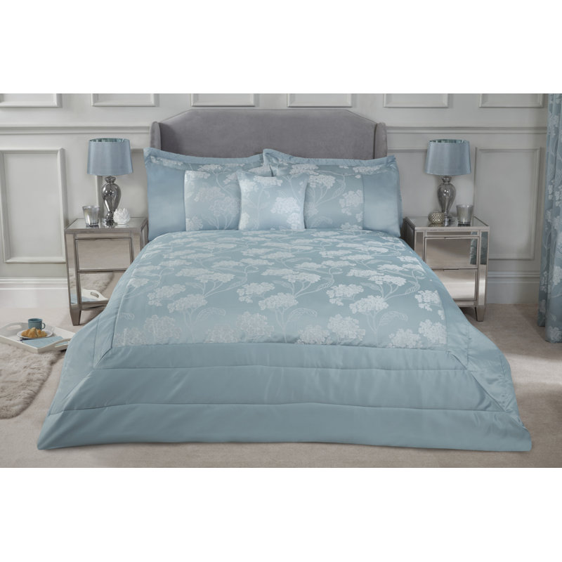 Blossom Polyester Floral Bedspread, Duck Egg