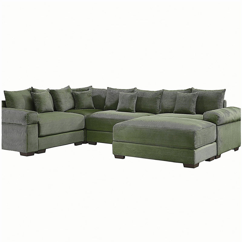 Canapé modulaire surdimensionné surdimensionné en nuage, canapé modulaire convertible, accoudoirs très épais avec repose-pieds, tissu velours côtelé de qualité supérieure, conception ergonomique, assemblage facile, pour la chambre à coucher dans le salon, vert