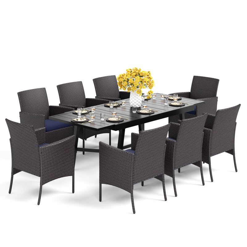 Alyah 8 - Person Patio Dining Set Extendable Rectangular Table with Cushions Included