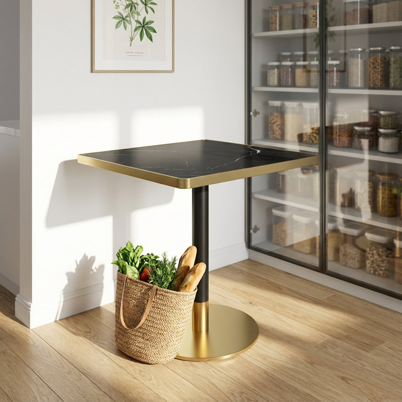 Contemporary Square Dining Table with Faux Marble Top and Sturdy Metal Frame for Modern Bistro or Kitchen Settings, Gray