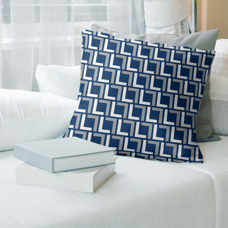 Indianapolis Geometric Linen Reversible Pillow Cover, Navy/White, Cotton Twill, 26" x 26"
