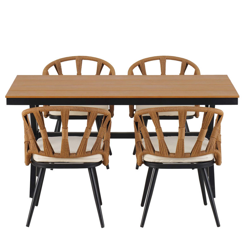 Ensemble contemporain d'extérieur avec chaises en rotin PE et table en bois plastique, Jaune foncé