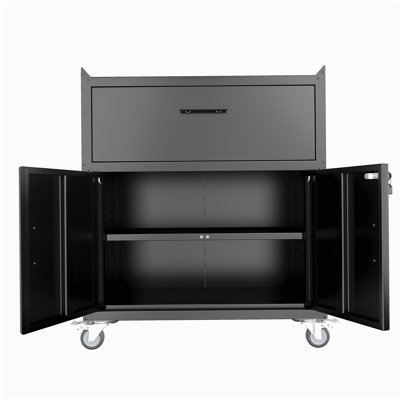 2 Door + 1 Drawer Tool Cabinets for Garage, Lockable Garage Storage Cabinet, Locking Metal Storage Cabinet with Wheels, Rolling Tool Chest, Assembly Required H35.4*W30.3*D18