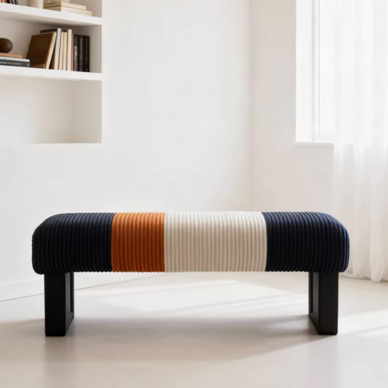 Banc rembourré en bois massif noir, H 17,72 po x l 39,37 po x P 15,75 po