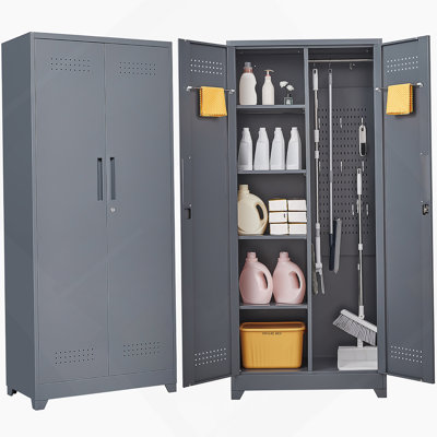 Casiers en métal, armoire à outils de nettoyage avec portes verrouillables, tablettes réglables